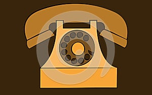 Yellow stationary old retro vintage antique hipster phone with snorkel and disk on brown background.