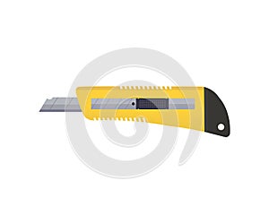 The yellow stationery knife logo design. Cutter, Construction Tool vector design and illustration.