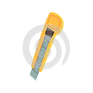 Yellow stationery knife, office tool cartoon vector Illustration