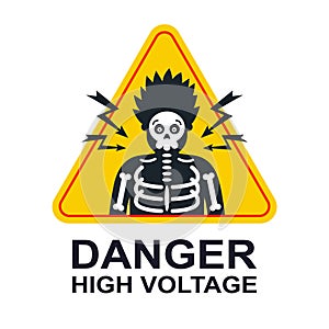 yellow sticker caution high voltage. electric shock by a person.