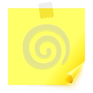 Yellow sticker with curled corner