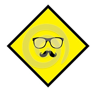 Yellow sticker with eyeglasses and mustache