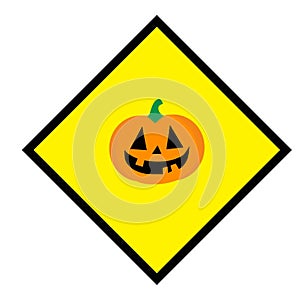 Yellow sticker with Halloween jack o lantern pumpkin, funny vector