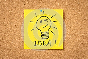 yellow sticker note with lightbulb and idea message