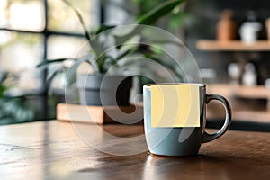 Yellow sticky note on coffee mug