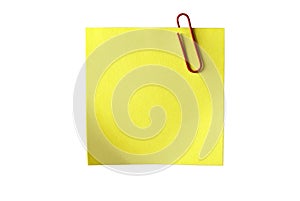 Yellow sticky post it note postit notes postits isolated paper blank empty orange red clip pin pad background orange white stickey photo