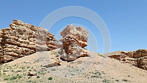 Yellow stone formation at Sharyn Canyon landscape in Kazakhstan