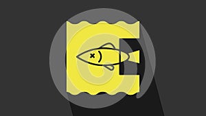 Yellow Stop ocean plastic pollution icon isolated on grey background. Environment protection concept. Fish say no to