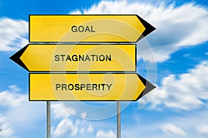 Yellow street concept goal, prosperity and stagnation sign