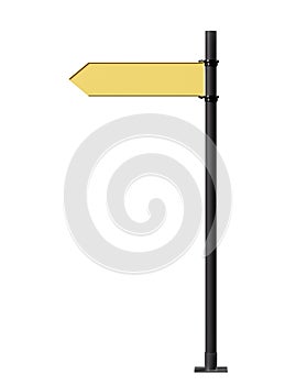 Yellow street sign or direction sign isolated on white background