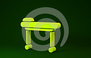 Yellow Stretcher icon isolated on green background. Patient hospital medical stretcher. Minimalism concept. 3d