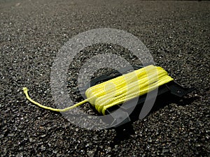 The Yellow String on the Ground at the Construction site