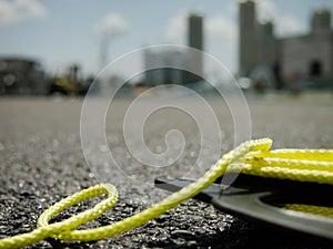 The Yellow String on the Ground at the Construction site