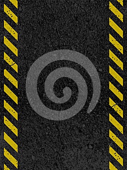 Yellow Stripped Rectangle on asphalt background texture. Blank Warning Sign and text space.