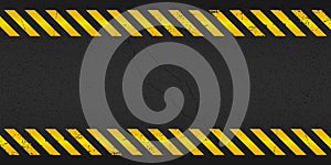 Yellow Stripped Rectangle on black background. Blank Warning Sign. Warning Background. Template.  Under construction. Vector illus