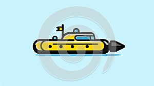 Yellow Submarine Boat Icon In Minimal Line Art Style