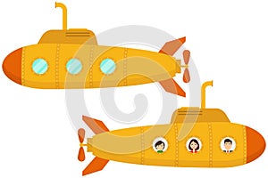 Yellow submarine. Two cartoon yellow submarines.