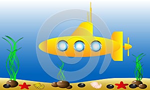 Yellow submarine under water