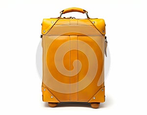 Yellow suitcase on white background