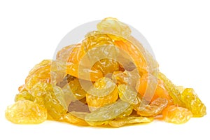 Yellow sultanas raisins isolated on white background cutout