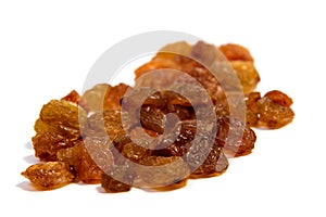 Yellow sultanas raisins on white background