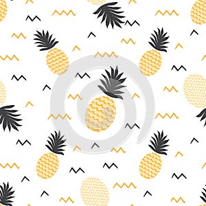 Yellow summer fruits backround Vector summer seamless pineapple pattern Ananas print