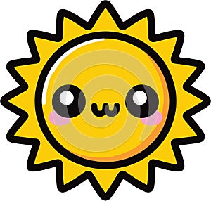 Yellow sun with cute expression clip art illustration isolated on transparent background for sticker or children book illustration