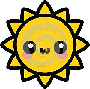 Yellow sun with cute expression clip art illustration isolated on transparent background for sticker or children book illustration