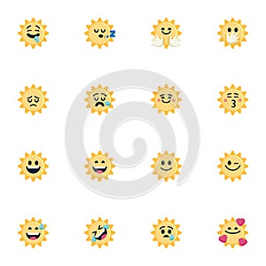 Yellow sun emoji flat icons set