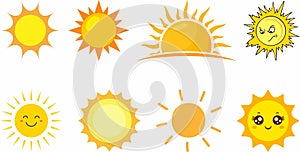 Yellow sun icon collection