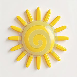 Yellow Sun Icon 3D Rendering on White Background