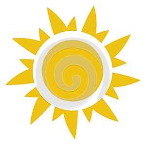 Yellow sun icon. Flat weather symbol. Sunshine sign