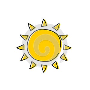 Yellow sun icon isolated on white background