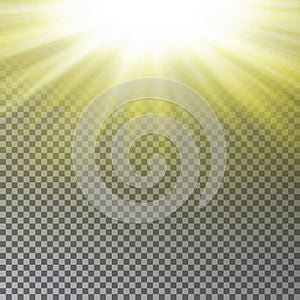 Yellow sun ray light effect isolated on transparent background. Realistic sun ray light effect. Sta