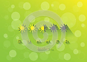 Yellow sun simbols summer loading on the green yellow background horizontal, vector