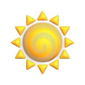 Yellow sun with triangle rays, sun star. 3d vector icon. Cartoon minimal style