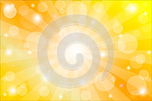 Yellow sunburst background with sparkles and rays, vector illustration