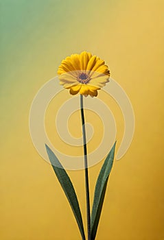 a yellow sunflower againts yellow gradient to green background