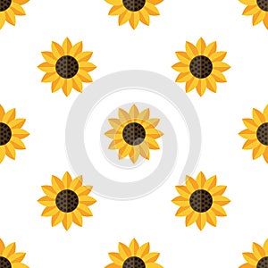 Yellow Sunflower Flat Icon Seamless Pattern