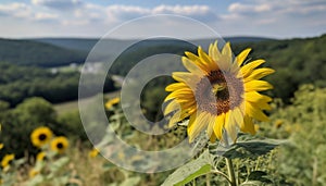Yellow sunflower in a meadow, nature vibrant beauty under sun generated by AI