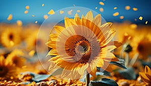 Yellow sunflower in meadow, vibrant beauty in nature colors generated by AI