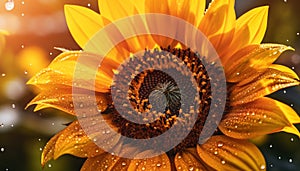 Yellow sunflower petal, close up, vibrant colors, nature beauty in summer generated by AI