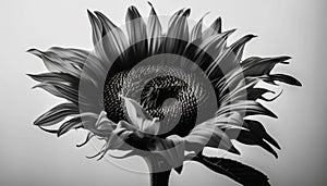 Yellow sunflower, single flower head, close up, black and white beauty generated by AI