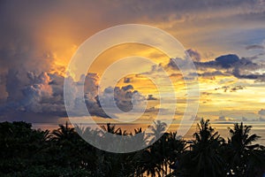 Yellow sunset over Diniwid beach, Boracay Island, Philippines