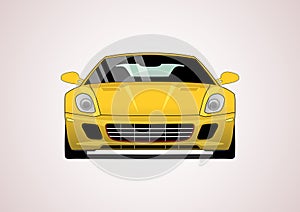 Yellow supercar, front view.