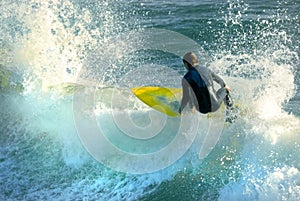 Yellow Surfboard, Blue Waters