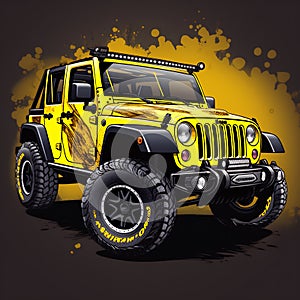 Yellow SUV in Illustration. Generative AI.