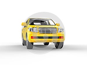 Yellow SUV isolated on white - front view