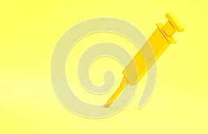 Yellow Syringe icon isolated on yellow background. Syringe for vaccine, vaccination, injection, flu shot. Medical