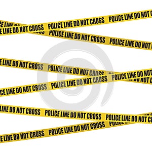 Yellow tape with police line do not cross text. Crime scene background. Template for your design